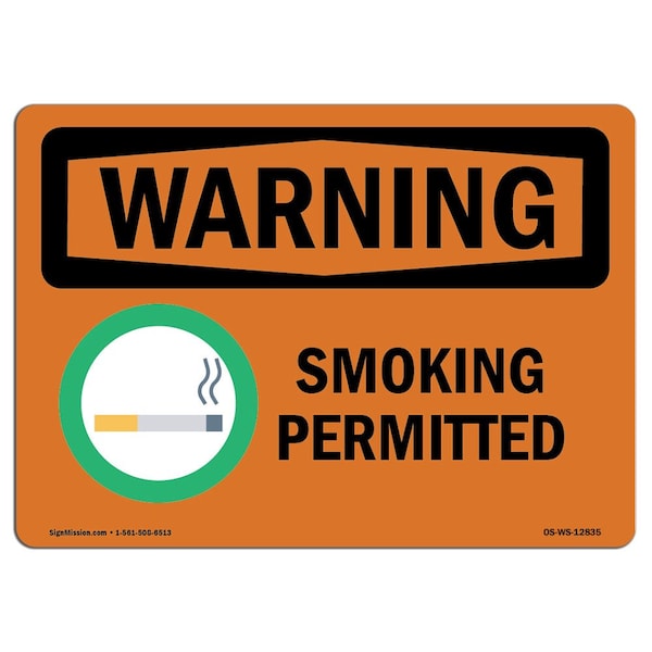 Safety Sign, OSHA WARNING, 7" Height, Aluminum, Smoking Permitted, Landscape